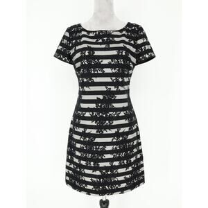 Juicy Couture Dress Womens Medium Black Gray Floral Stripe Lined Zip Career